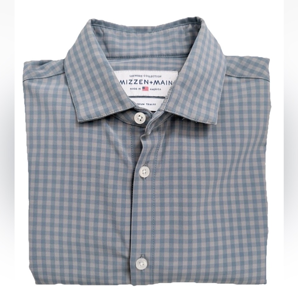 Mizzen + Main Blue Gray Check Leeward Medium Trim Fit, Long Sleeve Shirt, EUC